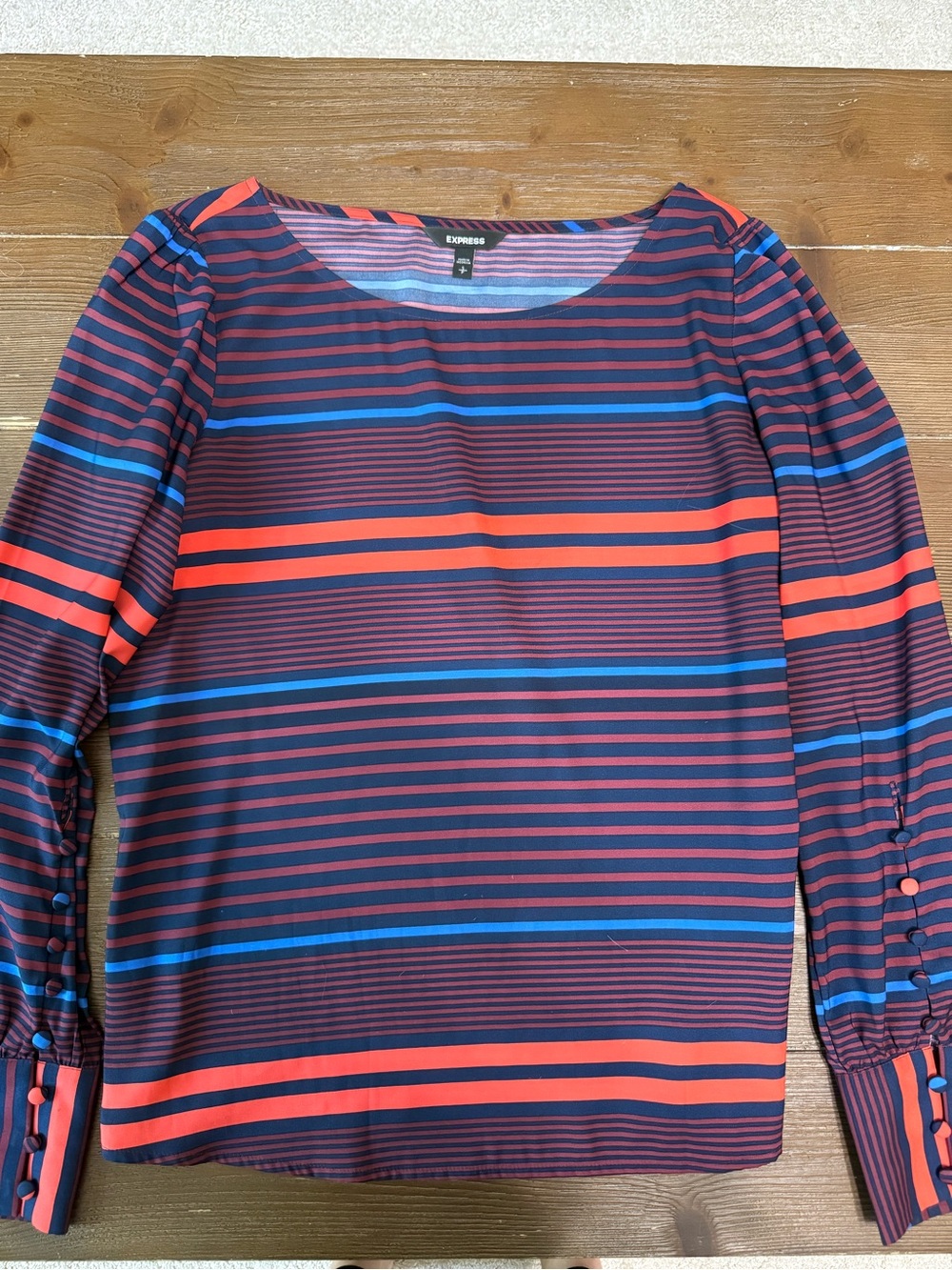 Express Striped Long-Sleeve Blouse - Navy, Red & orange
